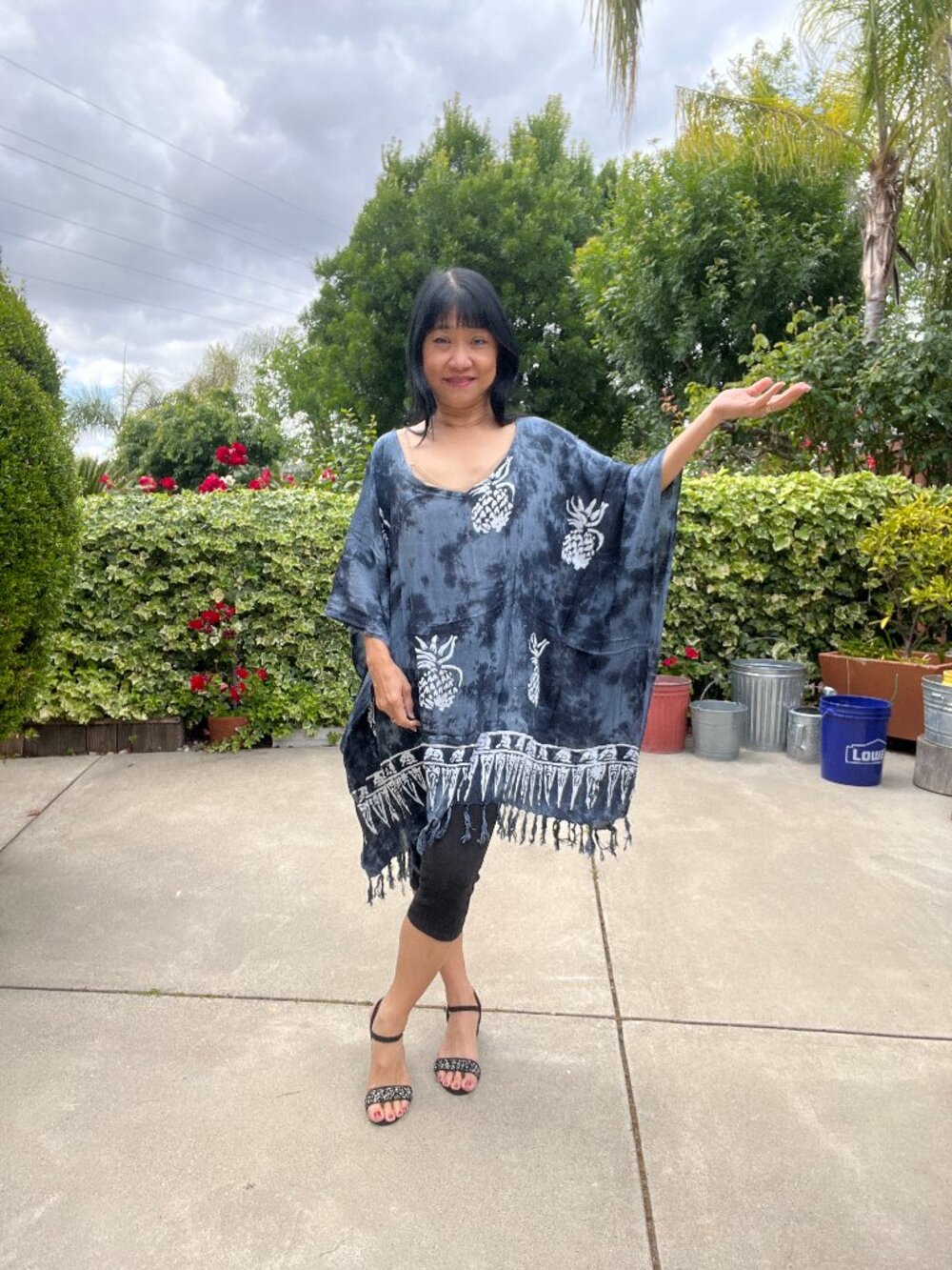 KB524 Gray Batik Fringes Kaftan Sleeve Plus Tunic Women Blouse Top - S to 5X